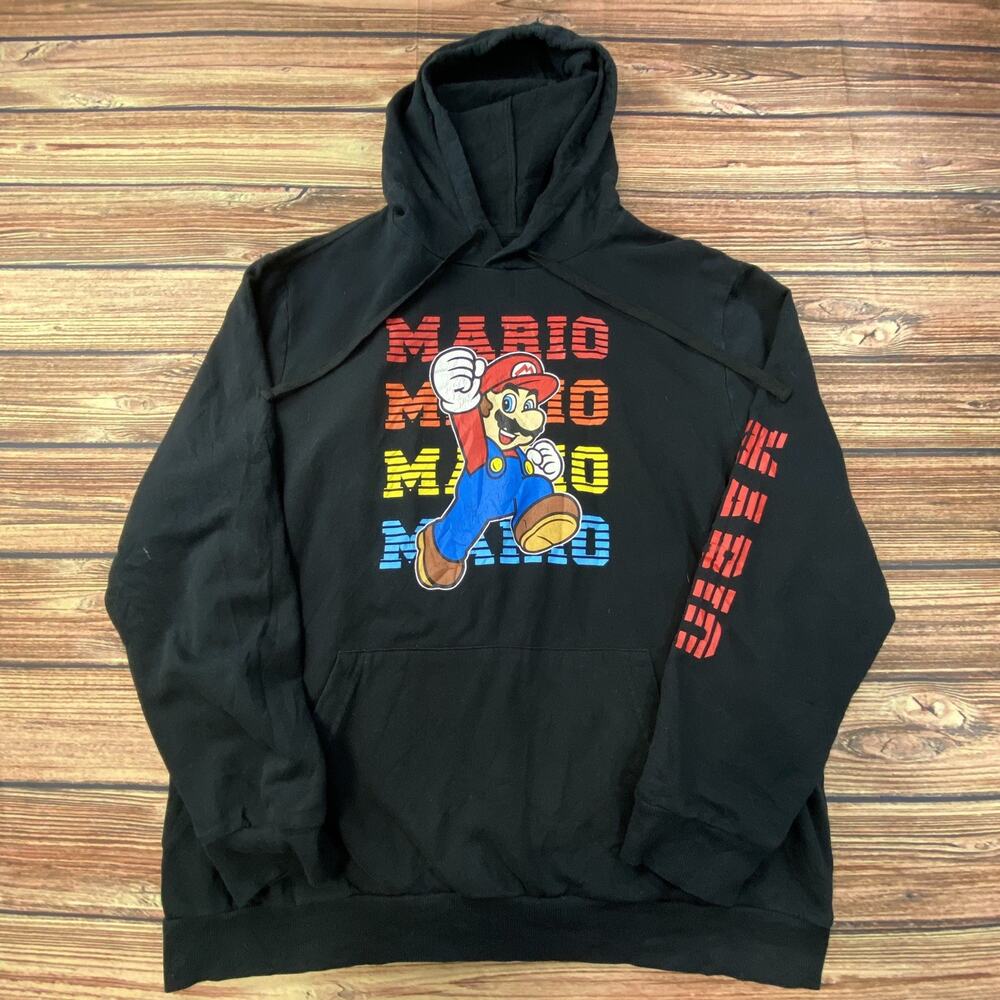 Nintendo Super Mario Lightweight Hoodie Gray Logo Sleeve Patch XL Gamer